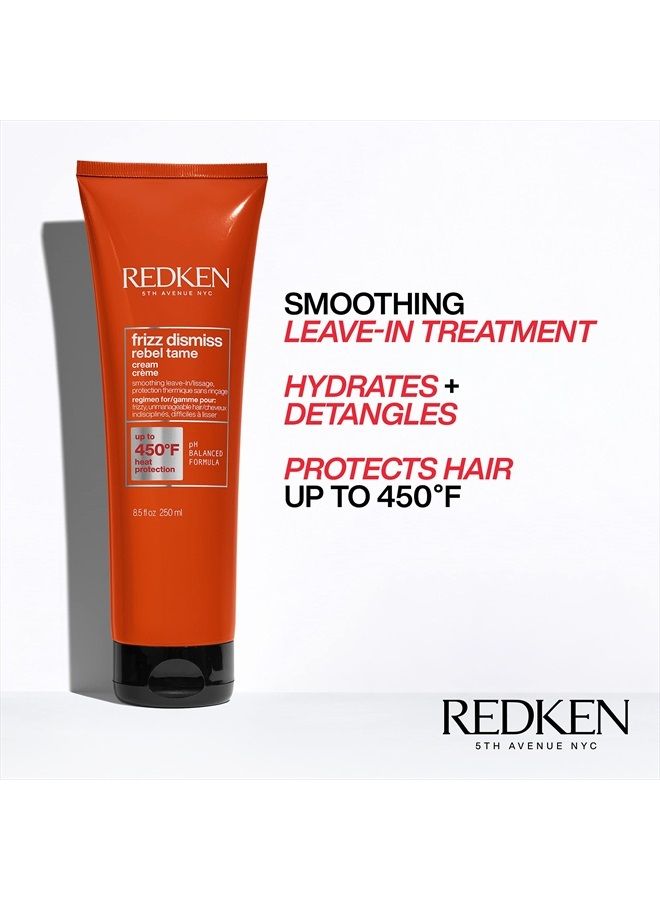 Redken Frizz Dismiss Rebel Tame Heat Protective Leave-In Cream | Hydrating Frizz Control | Anti Frizz Hair Protection | Sulfate Free | 8.5 Fl Oz, Package May Vary