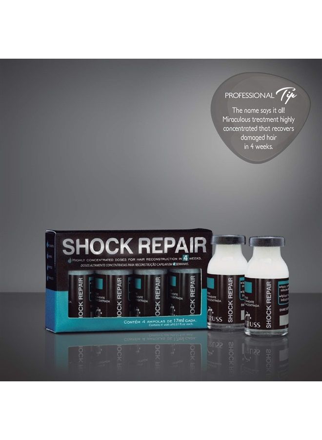 Shock Repair - Hair Treatment For Damaged Hair - Highly Concentrated Ampoules For Weekly Reconstruction & Hair Repair. Promotes Hydration, Strength And Protection - 4 Week Supply