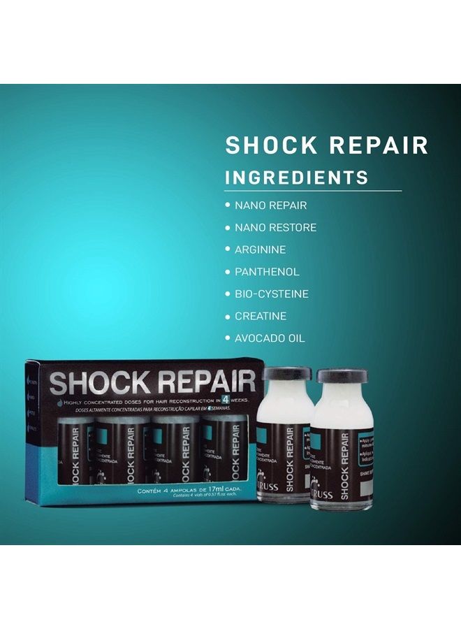 Shock Repair - Hair Treatment For Damaged Hair - Highly Concentrated Ampoules For Weekly Reconstruction & Hair Repair. Promotes Hydration, Strength And Protection - 4 Week Supply