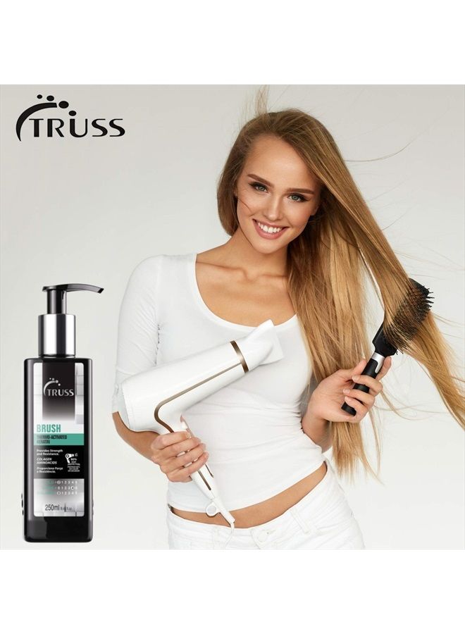 Brush - Intensive Leave-in Hair Repair Treatment for Damaged Hair - Heat Activated with Keratin & Collagen Amino Acid Proteins - Thermal Protector That Controls Frizz; Restores Shine & Strength