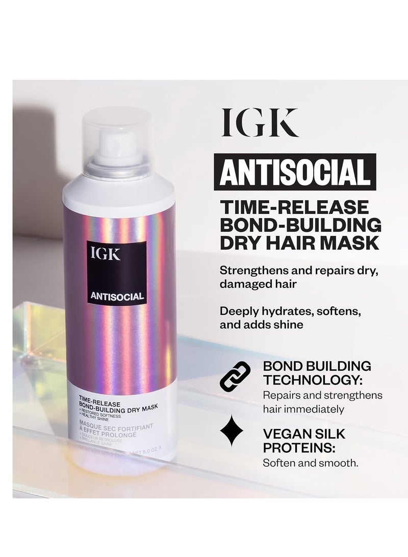 IGK ANTISOCIAL Bond-Building Dry Hair Mask | Repair + Soften + Shine | Vegan + Cruelty Free |