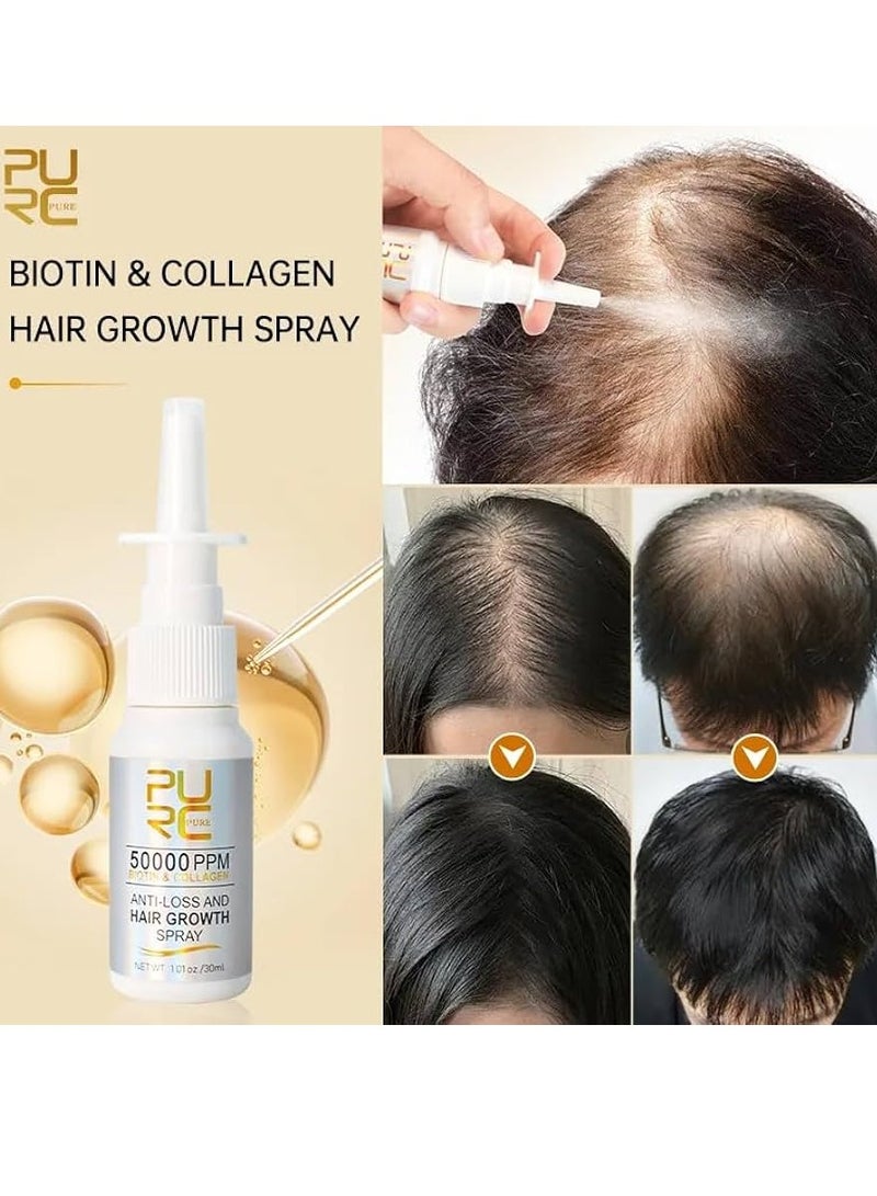 Anti Hair Loss and Hair Growth Spray 50000PPM Biotin and Collagen Hair Growth Spray Hair Thinning Treatment Reduce Hair Loss Thicken and Lengthen Hair Fragrance Deodorization Hair Growth Serum 30ml