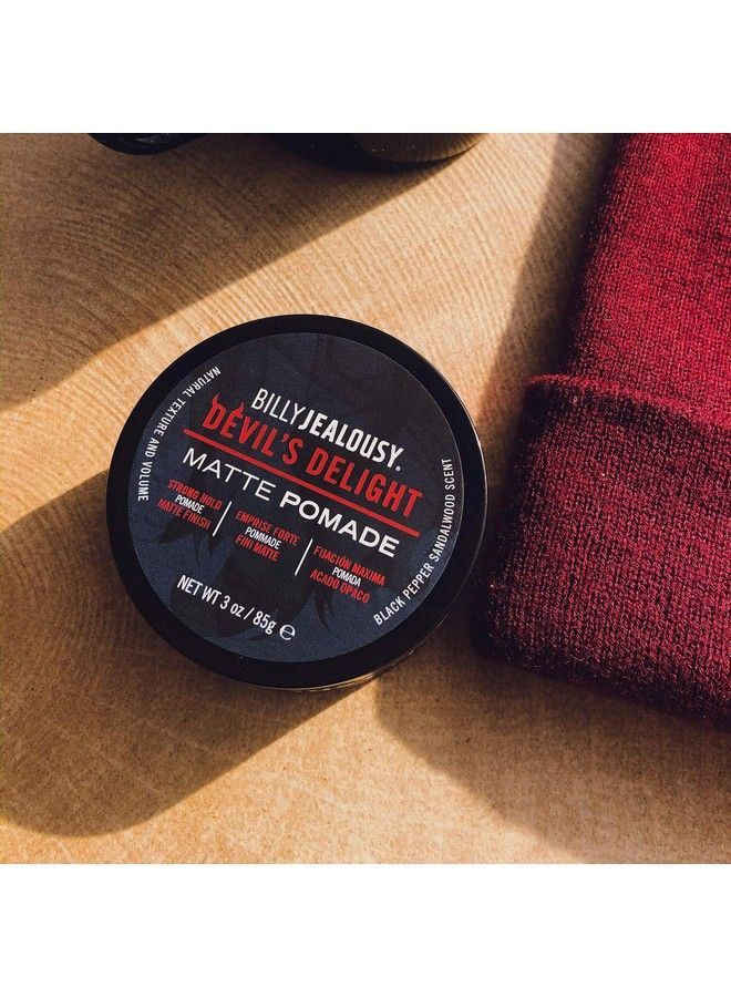 Devil Delight Matte Pomade For Men Adds Volume And Definition Strong Hold Waterbased Formula With Black Pepper Sandalwood Scent 3 Oz.