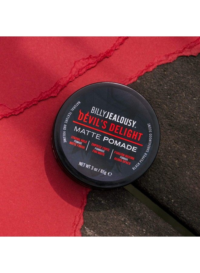 Devil Delight Matte Pomade For Men Adds Volume And Definition Strong Hold Waterbased Formula With Black Pepper Sandalwood Scent 3 Oz.