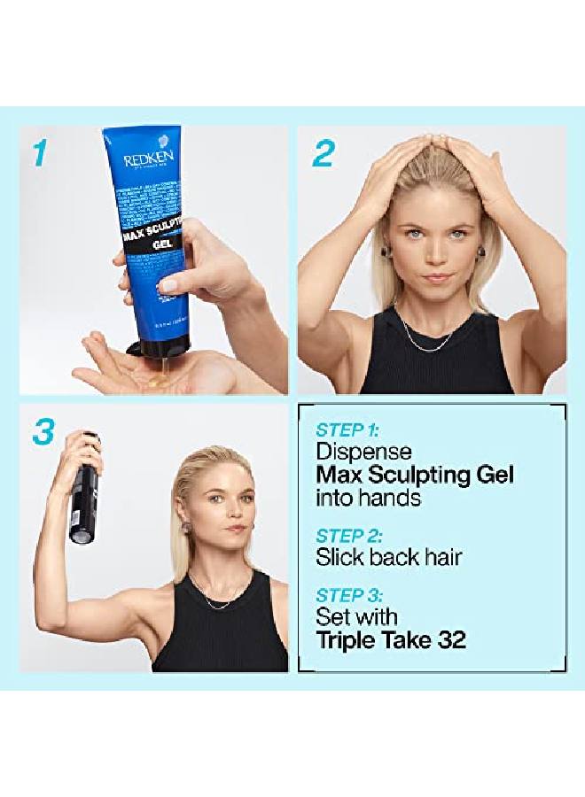 Max Sculpting Gel ; For All Hair Types ; Strong Sculpting Gel ; Provides Body & High Shine Finish ; Longlasting Shape Memory ; Flakefree Control & Added Thickness ; Maximum Hold ; 88 Oz