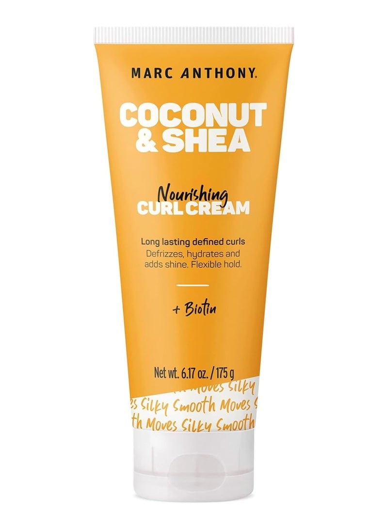 Marc Anthony Nourishing Curl Cream, Coconut Oil & Shea Butter - Anti-Frizz Biotin Detangling Cream to Enhance Curls, Defrizz, Hydrate & Adds Shine - Color Safe & Sulfate Free Styling Product