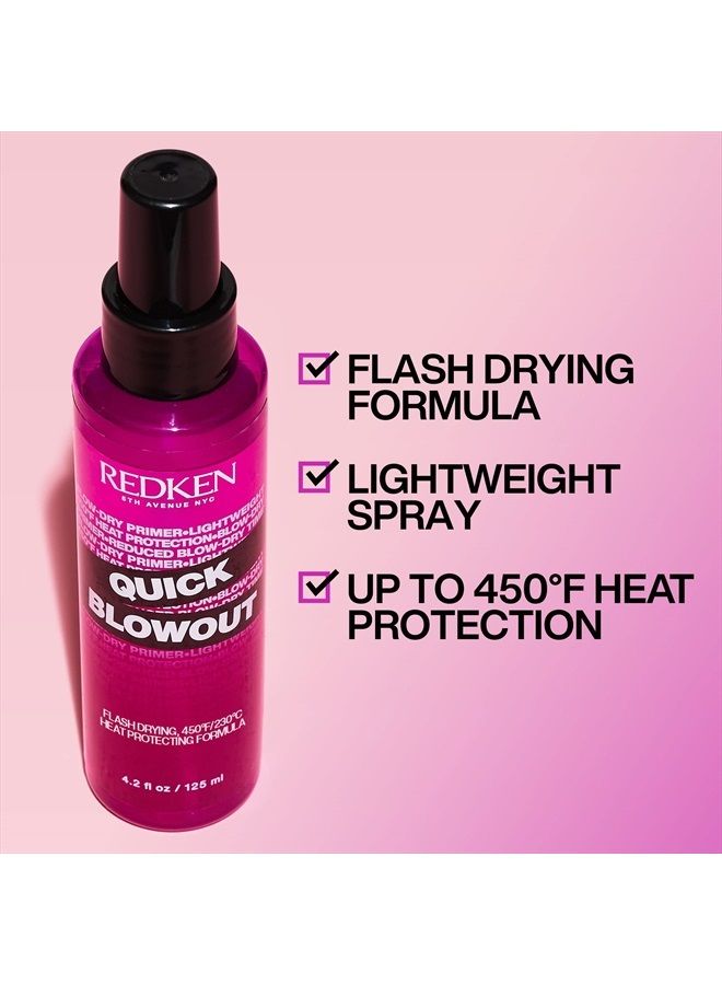 Redken Quick Blowout Heat Protection Spray | Blow Dry Primer Reduces Styling Time | Smooths & Adds Shine | Lightweight Blowdry Spray and Heat Protectant | For All Hair Types | 4.2 fl. oz.