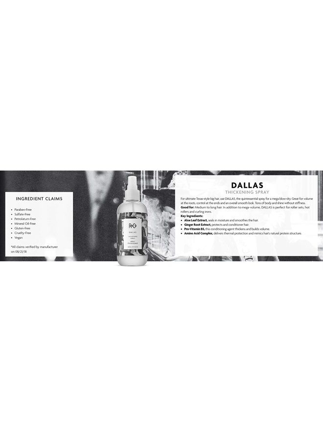 Dallas Thickening Spray | Blow Out, For Volume + Body + Shine | Vegan + Cruelty-Free | 8.5 Oz