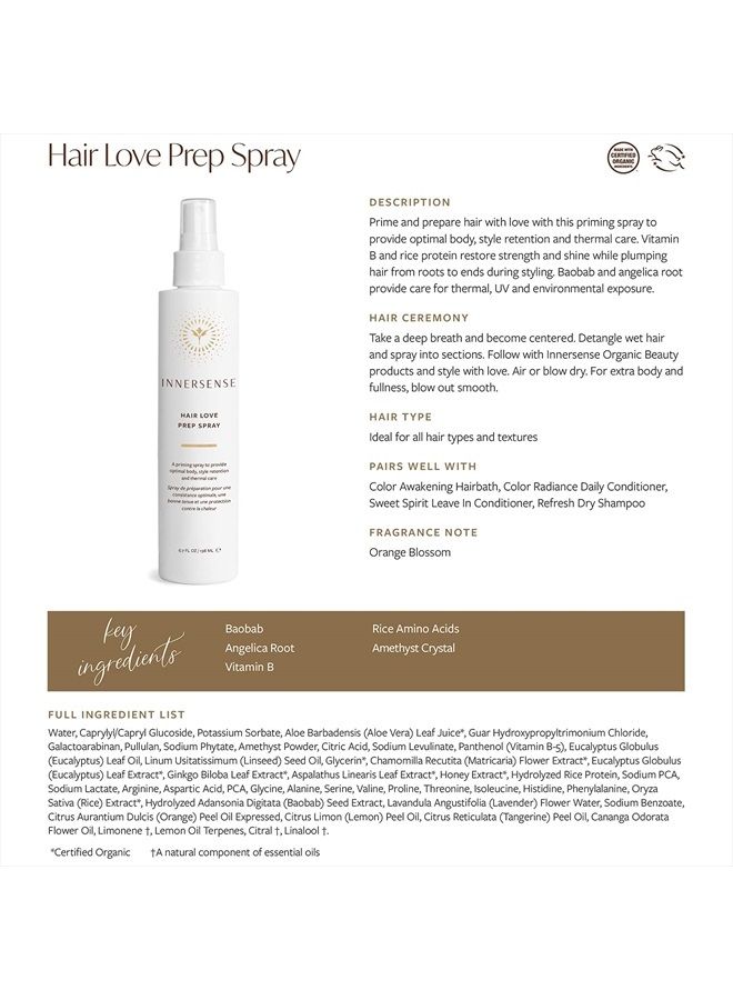 Organic Beauty - Natural Hair Love Prep Spray For Body, Style Retention + Thermal Care | Non-Toxic, Cruelty-Free, Clean Haircare (6 fl oz | 198 ml)