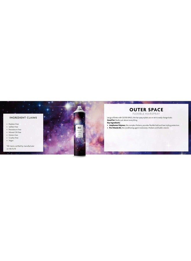 Outer Space Flexible Hairspray ; Every Day Use + Lightweight + Stickyfree ; Vegan + Crueltyfree ; 9.5 Oz