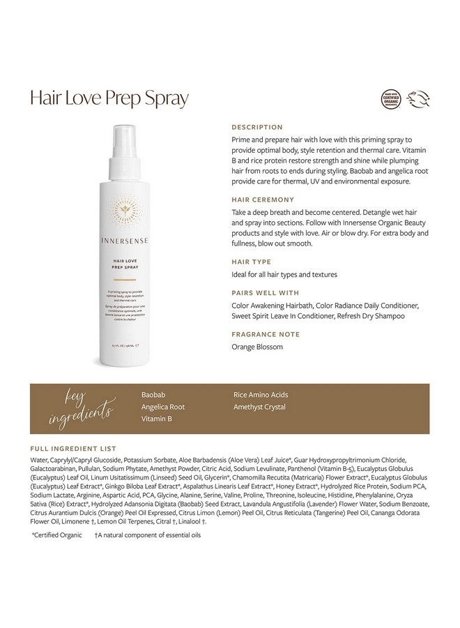 Organic Beauty Natural Hair Love Prep Spray For Body Style Retention + Thermal Care ; Nontoxic Crueltyfree Clean Haircare (6 Fl Oz ; 198 Ml)