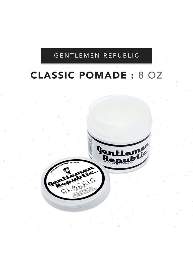 Gentlemen Republic Classic Pomade - Medium Hold & Medium Shine, Water Soluble, No Beezwax, Made in USA - 8 oz, Ideal for Classic Styles