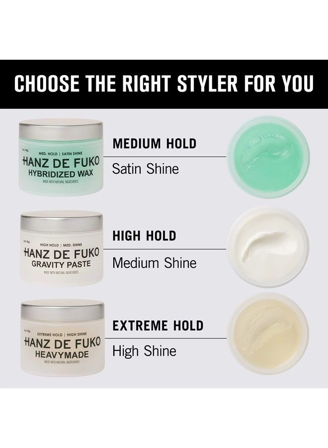 Hybridized Wax – Premium Men's Styling Wax – Medium Hold, Satin Shine – Paraben Free – Certified Organic Ingredients, 2 oz.