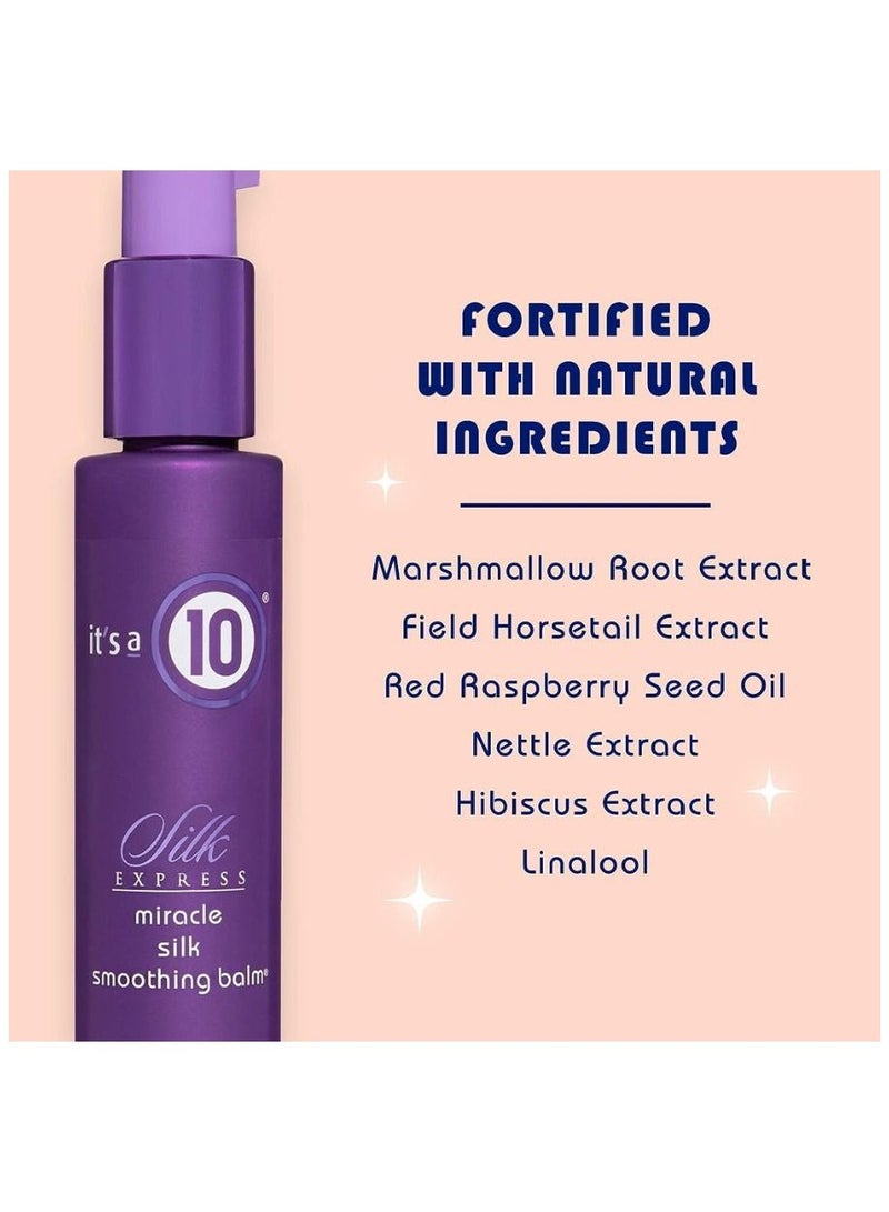 Express Miracle Silk Smoothing Balm. Silky Straight Smooth Styles, Salon Perfect Straight, Natural Botanical Straightening, Ultimate Silkiness, Manageable, Frizz Free Hair