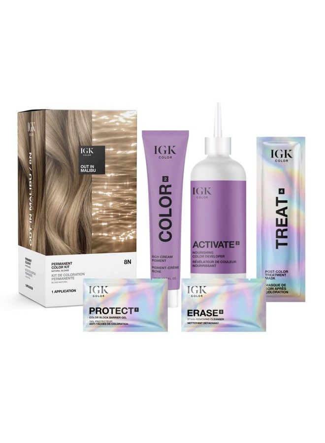 Permanent Color Kit Out In Malibu Natural Blonde 8N | Easy Application + Strengthen + Shine | Vegan + Cruelty Free + Ammonia Free | 4.75 Oz