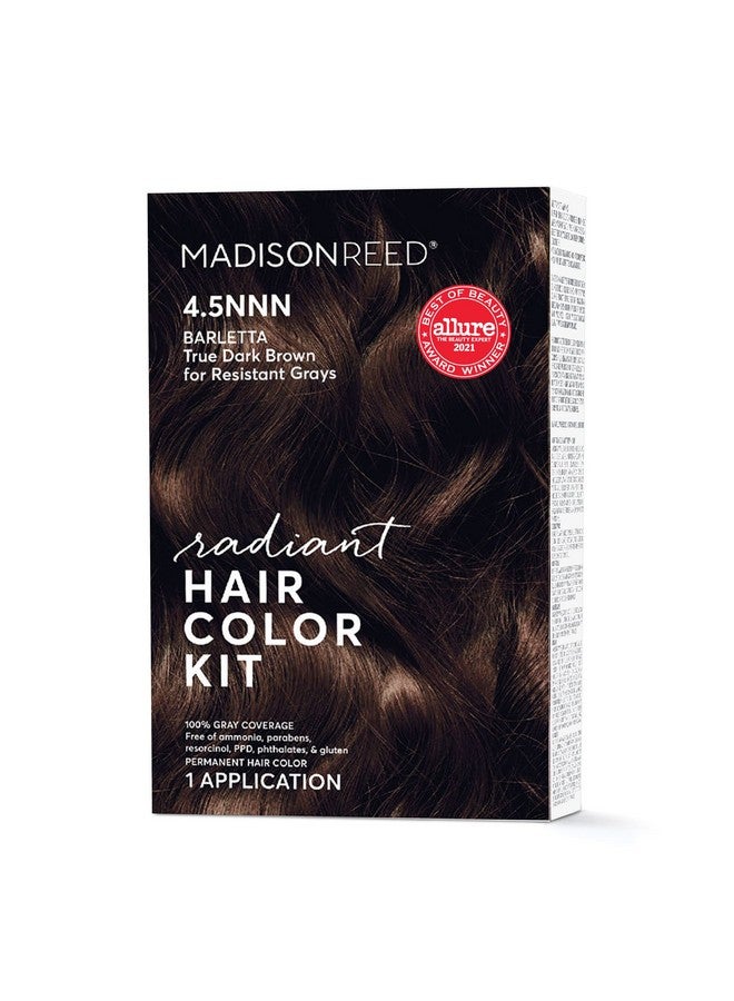 Radiant Hair Color Kit Dark Brown For 100% Coverage Of Resistant Gray Hair Ammoniafree 4.5Nnn Barletta Brown Permanent Hair Dye Pack Of 1