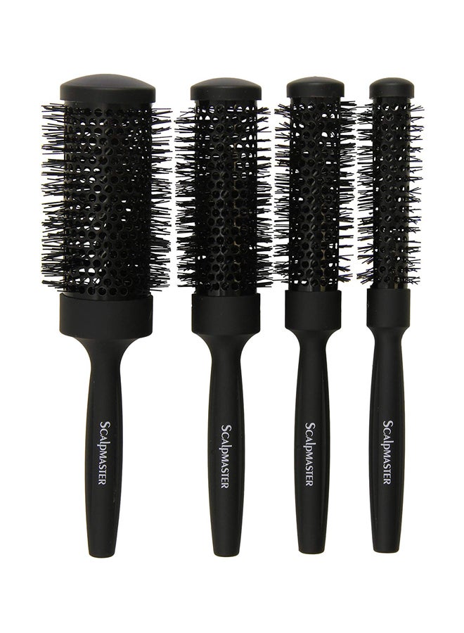 4-Piece Round Thermal Brush Set Black