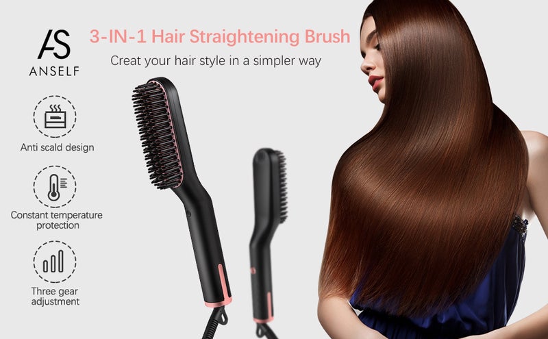 3-in-1 Hair Straightening Brush Black 26.4X5.2X8.2cm