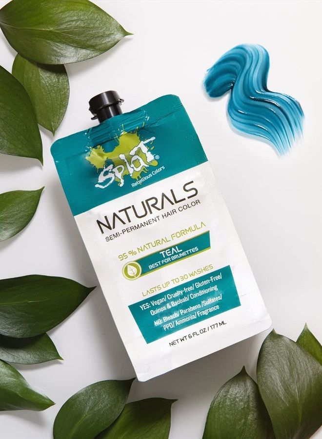 Naturals, Semi-Permanent Teal Hair Dye : 100% Vegan, Cruelty-Free, No Bleach Required, Free of Ammonia, PPD, Parabens & Sulfates - 6 Oz