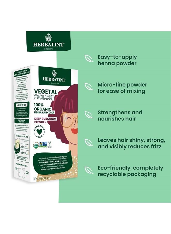 Henna Color Organic Hair Dye - Vegan Henna Powder & Herbal Formula - Deep Burgundy - 3.5oz