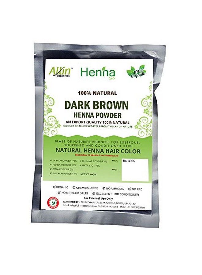 Dark Brown Henna Hair Color 100% Organic And Chemical Free Henna For Hair Color (60G X 2 Packets)