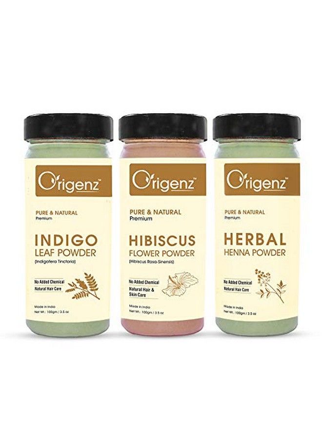 Premium Hair Care Combo (Herbal Henna Powder 100gm + Indigo Powder 100gm + Hibiscus Powder 100gm)