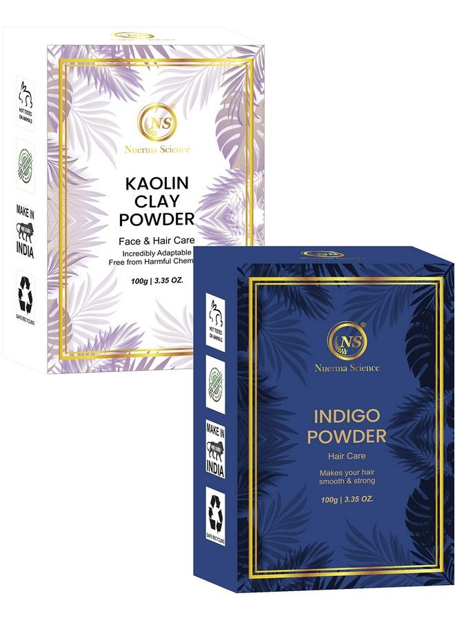 Indigo Powder Kaolin Clay Powder Combo (Pack Of 2 100Gm Each)