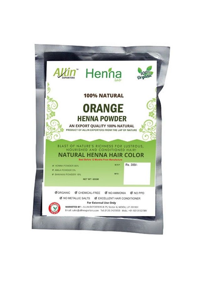 Orange Henna Hair Color 100% Organic And Chemical Free Henna For Hair Color Hair Care (60G X 4 Packets)