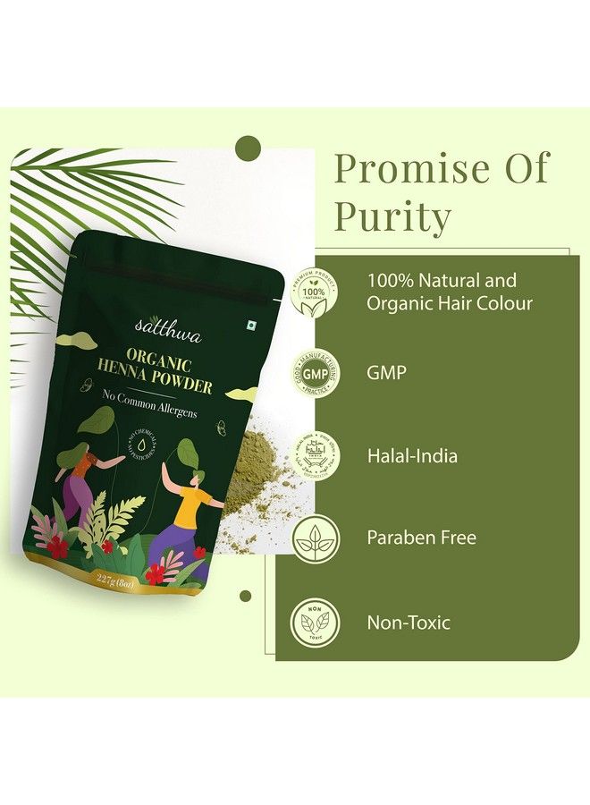 Organic Henna Powder (Mehndi Powder); 227Gm ;100% Pure & Natural Lawsonia Inermis ; Henna For Cools Scalp Nourishes & Deep Conditions Rich Brown Hair Colour & Covering Greys