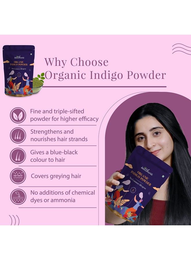 Organic Indigo Powder ; 227Gm ; 100% Pure And Natural (Indigofera Tinctoria) ; For Deep Rich Black Hair Colour And Covering Greys