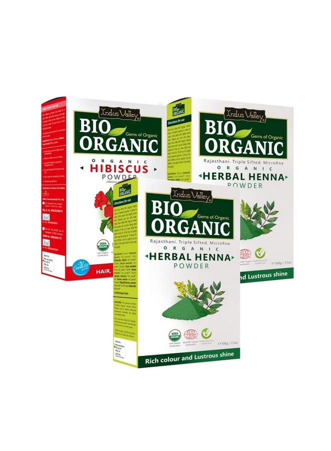 Bio Organic Natural Hibiscus Powder ; Hibiscus Rosasinensis With Herbal Henna Powder Set Of 2 For Hair Care (100G*3=300G)