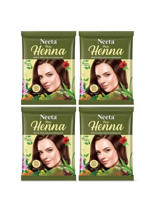 Pure Henna Mehendi Powder For Hair Color Natural Brown 150Gm (Pack Of 4) ; Henna Hair Colour With 9 Herbs ; 100% Natural Henna Powder For Soft & Shiny Hair ; Natural Brown Hair Colour