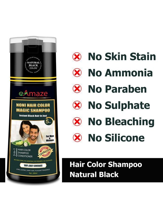 Noni Hair Color Shampoo 200Ml (Natural Black) Professional Hair Color At Home ; No Skin Stain No Ammonia No Paraben No Sulphate ; Enriched With Noni Extract And Argan Extract