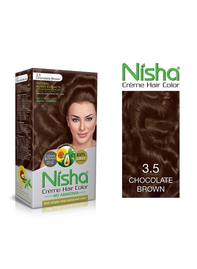 Nisha Creme Hair Colour 3.5 Chocolate Brown (60Gm + 60Ml + 18Ml Nisha Conditioner With Natural Herbs 100% Grey Hair Coverage) Pack Of 2 …