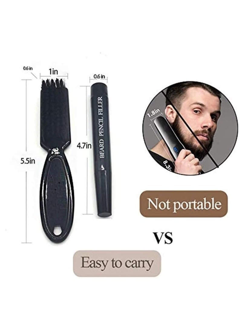 Beard Pencil Filler for Men, Filling Pen Kit - WaterProof, Long Lasting Coverage & Natural Finish, Moustache Eyebrows Dye Men Bristle Brush Included (Black)