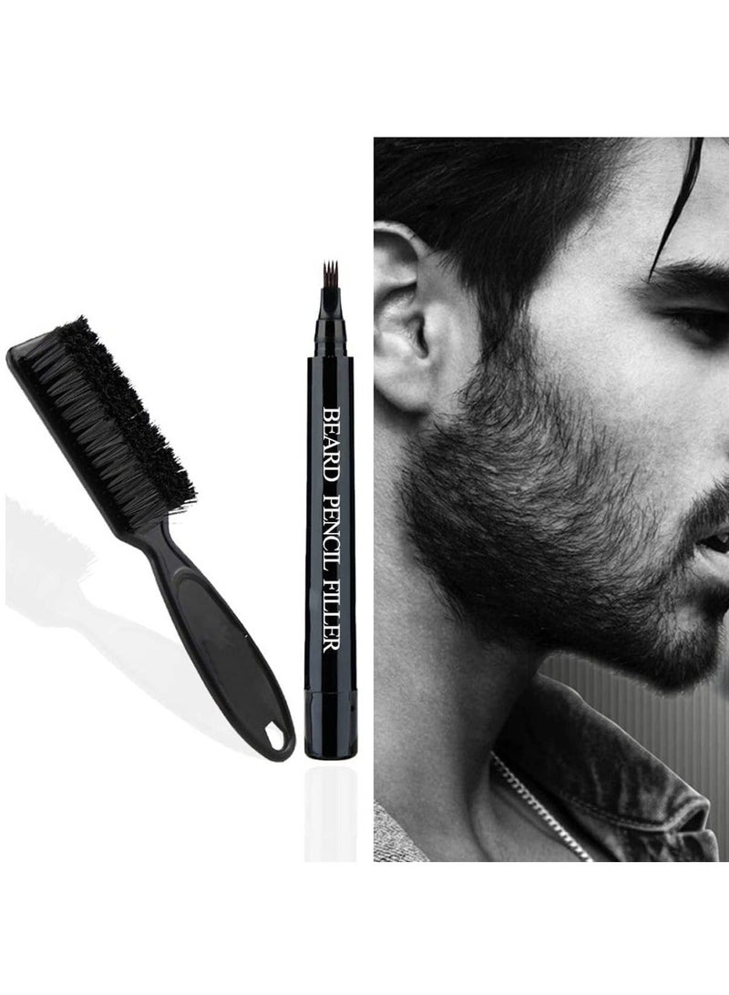 Beard Pencil Filler for Men, Filling Pen Kit - WaterProof, Long Lasting Coverage & Natural Finish, Moustache Eyebrows Dye Men Bristle Brush Included (Black)