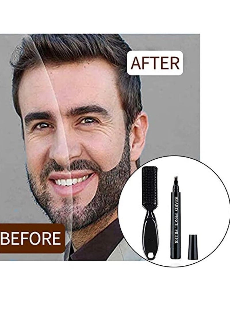 Beard Pencil Filler for Men, Filling Pen Kit - WaterProof, Long Lasting Coverage & Natural Finish, Moustache Eyebrows Dye Men Bristle Brush Included (Black)