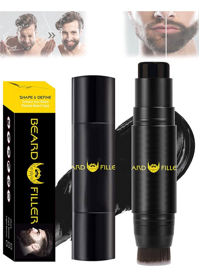 Beard Pen Filler, Beard Filling Stick And Brush 2 In 1 For Men, Waterproof And Long Lasting Natural Looking Beard, Moustache And Hair Makeup, Effective Enhance Facial Hair, Natural Finish (Black)