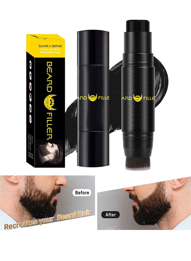 Beard Pen Filler, Beard Filling Stick And Brush 2 In 1 For Men, Waterproof And Long Lasting Natural Looking Beard, Moustache And Hair Makeup, Effective Enhance Facial Hair, Natural Finish (Black)