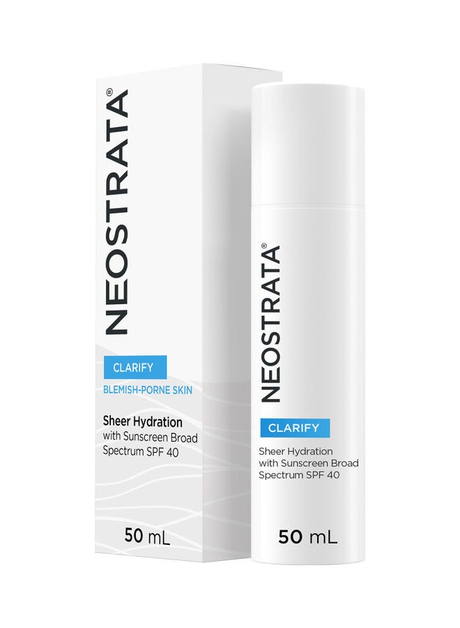 Clarify Sheer Hydration Sunscreen Broad Spectrum SPF40 With NeoGlucosamine AHAs (Glycolic And MAndelic Acids) 50ml