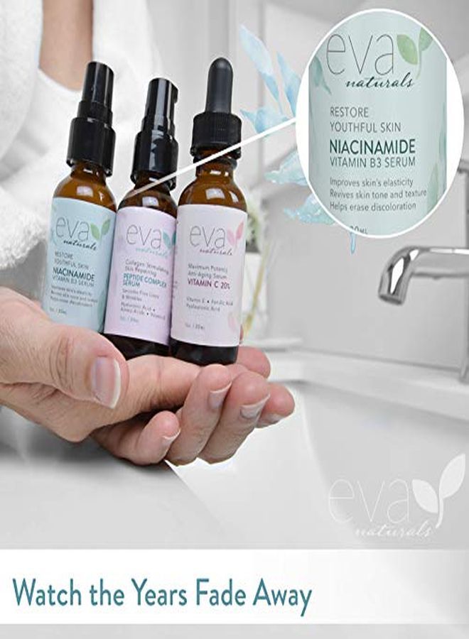 & Glow Skincare Set Of 3 Serums - Skin Care Kit With 20% Vitamin C Serum, Peptide Complex Serum, Niacinamide Vitamin B3 Serum By Eva Naturals