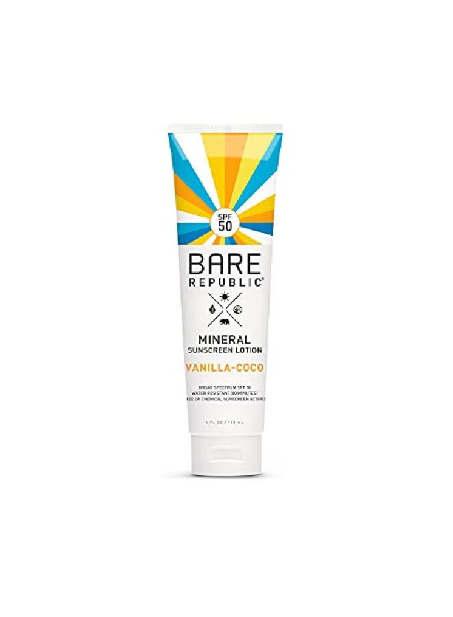 Sport Mineral Sunscreen & Sunblock Body Lotion With Zinc Oxide, Broad Spectrum Spf 50, Vanilla Coco, 5 Fl Oz