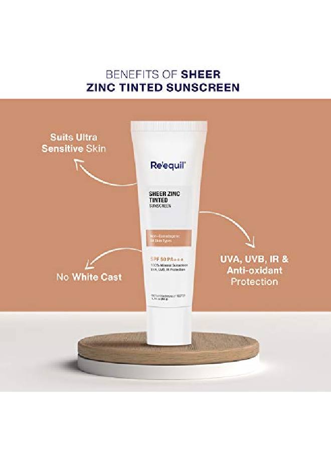 Sheer Zinc Tinted Sunscreen 50g SPF 50 PA+++ 100% Mineral Sunscreen Cream