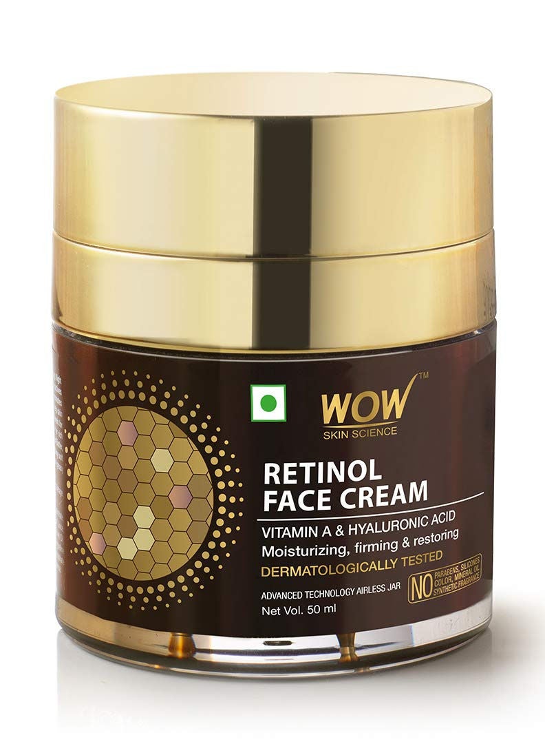 WOW Skin Science Retinol Face Cream Oil Free Quick Absorbing For All Skin Types No Parabens Silicones Color Mineral Oil & Synthetic Fragrance 50 ml