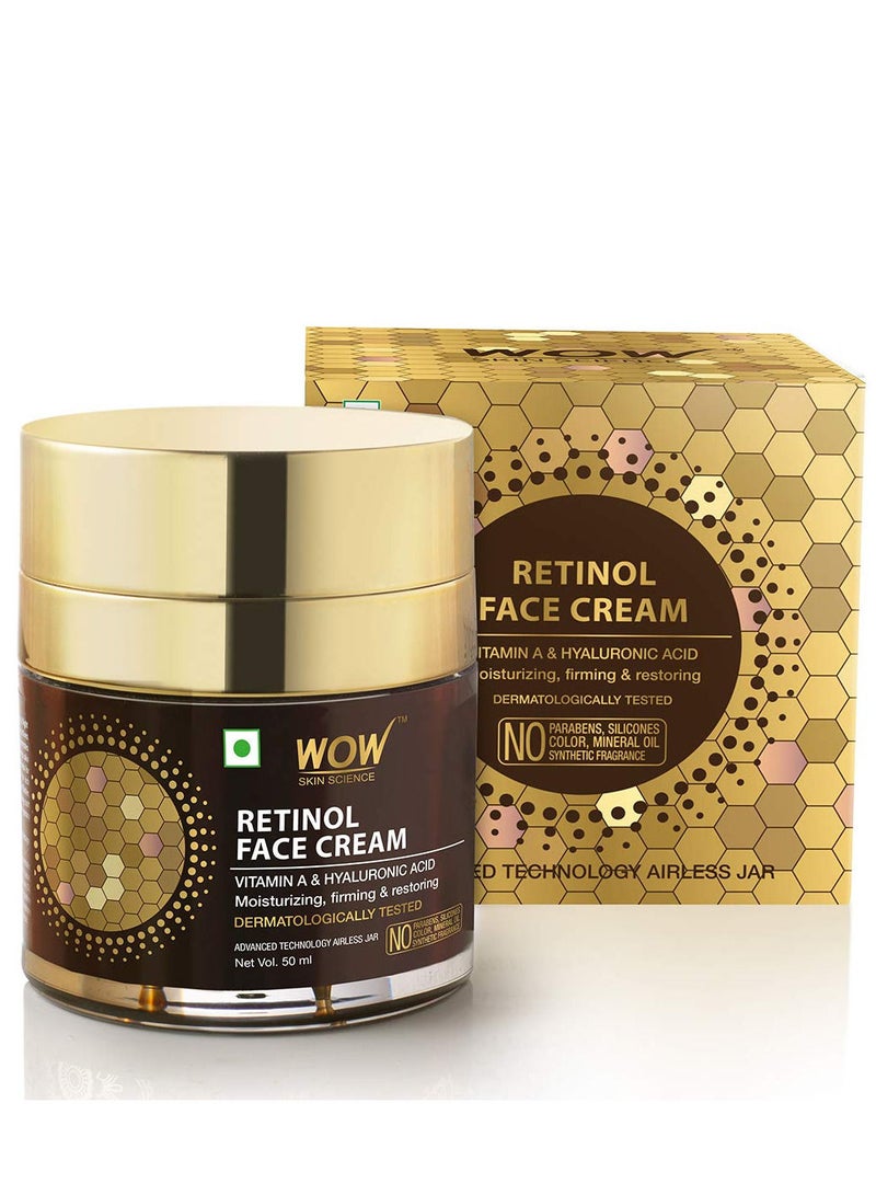 WOW Skin Science Retinol Face Cream Oil Free Quick Absorbing For All Skin Types No Parabens Silicones Color Mineral Oil & Synthetic Fragrance 50 ml