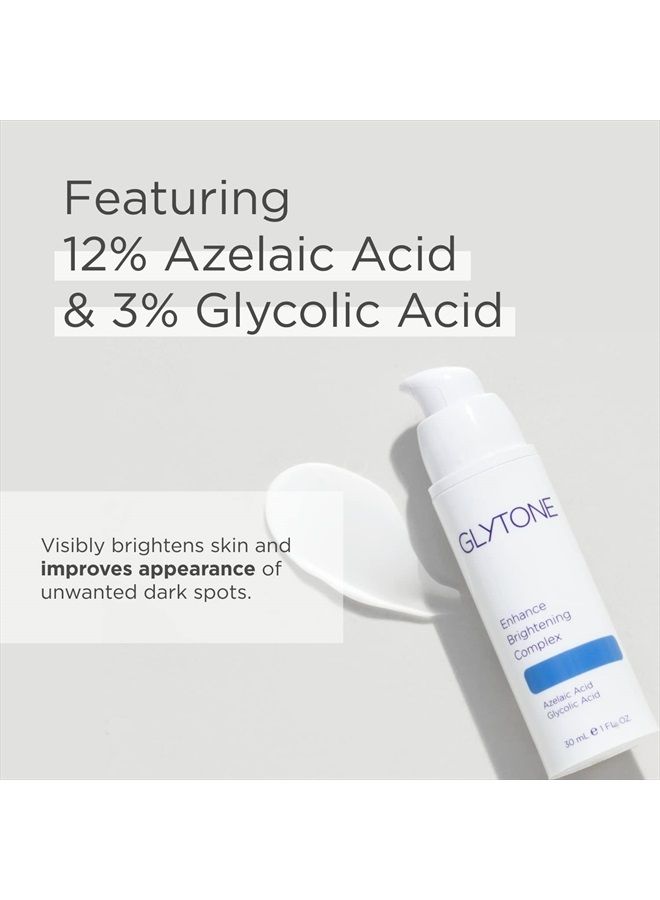 Glytone Enhance Brightening Complex - With 12% Azelaic Acid, 3% Glycolic Acid - Brightens Skin & Reduces Dark Spots - Non-Comedogenic - 1 fl. oz.