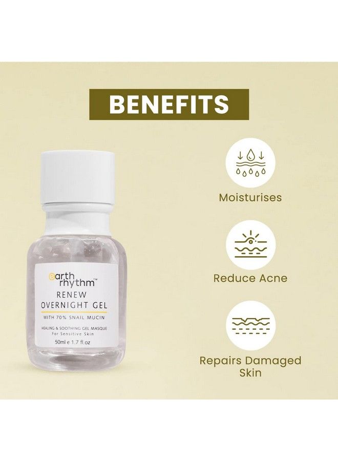 Renew Overnight Gel With Snail Mucin Healing & Soothing Face Gel For Sensitive Skin 50 Ml; Moisturize Skin Reduce Acne Repairs Damaged Skin