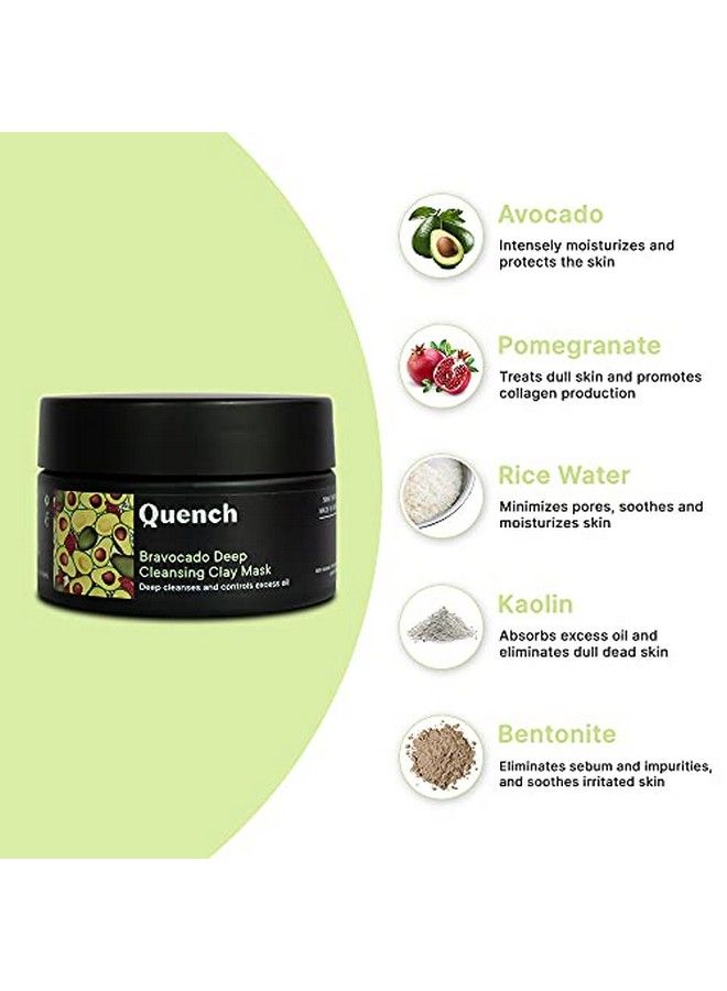 Bravocado Deep Cleansing Clay Mask ; Made In Korea ; Removes Oil And Impurities And Adds A Radiant Glow ; With Avocado Pomegranate Rice Water Kaolin And Bentonite (50Ml)