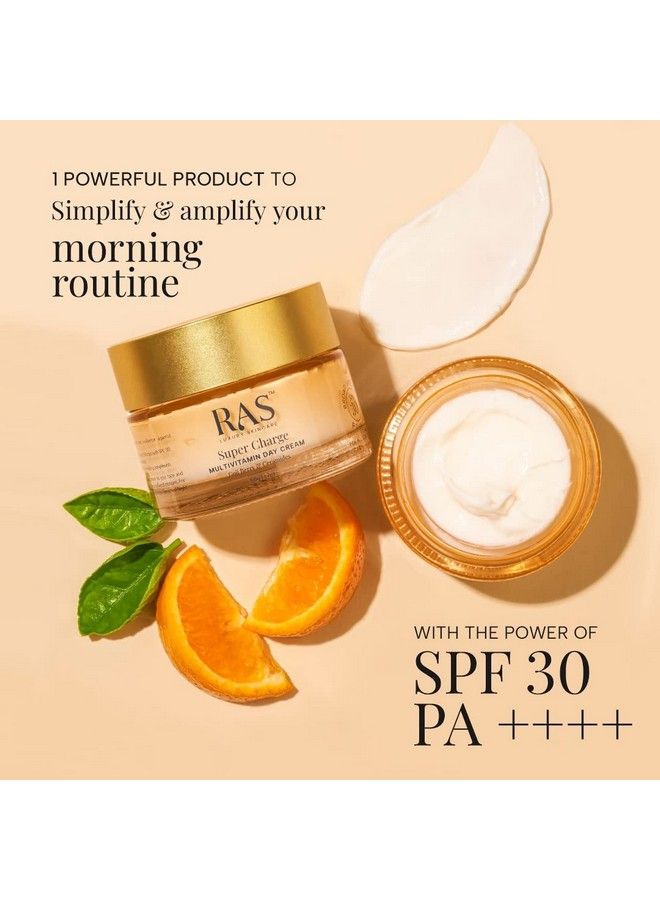 Super Charge Day Cream With Multivitamin Spf 30 Pa++++ Goji Berry & Ceramides ; Lightweight Moisturizer For Glowing Skin With 72Hr Hydration ; Protection From Uva & Uvb ; Vegan ; Luxury Skincare; 50Gm