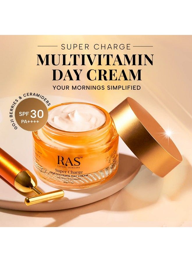 Super Charge Day Cream With Multivitamin Spf 30 Pa++++ Goji Berry & Ceramides ; Lightweight Moisturizer For Glowing Skin With 72Hr Hydration ; Protection From Uva & Uvb ; Vegan ; Luxury Skincare; 50Gm